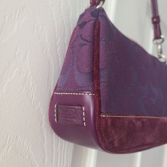 Coach Y2K Demi Baguette Bag Wristlet Signature Monogram Purple Leather Trim 6094 - Picture 5 of 10